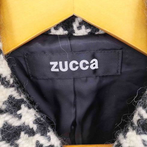 ズッカ ZUCCa 千鳥格子 ハウンドトゥース フロントボタン ウール ステンカラーコート レディース M