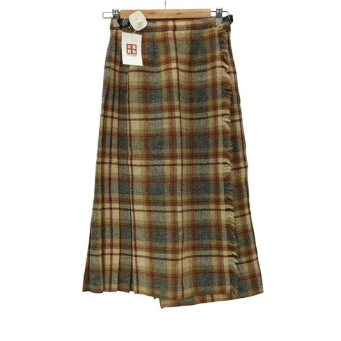 スキャパオブスコットランド Scapa OF SCOTLAND スコットランド製 グラデーションチェック フリンジ プリーツ レザーベルト ラップ 巻き スカート レディース 36