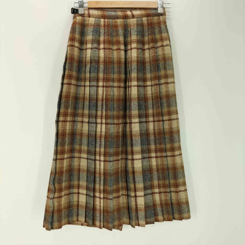 スキャパオブスコットランド Scapa OF SCOTLAND スコットランド製 グラデーションチェック フリンジ プリーツ レザーベルト ラップ 巻き スカート レディース 36