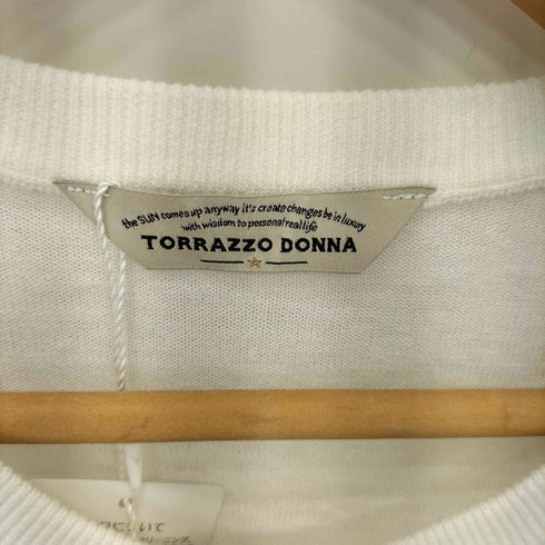 トラッゾドンナ Torrazzo Donna マルチビジューボタン リネンレーヨン クルーネック ニット カーディガン レディース M