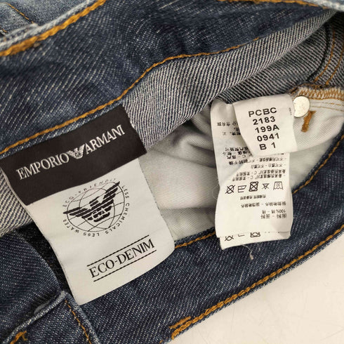 エンポリオアルマーニ EMPORIO ARMANI レザーパッチ ロゴパネル ジップフライ スリム デニム パンツ メンズ US:32-33
