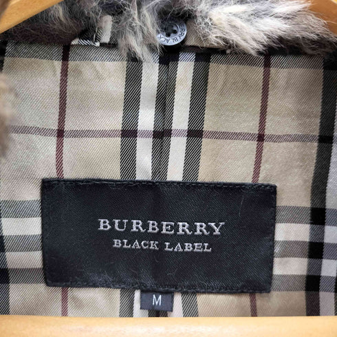 バーバリーブラックレーベル BURBERRY BLACK LABEL シープレザー ラビットファー 裏地ノバチェック シングル ライダース ジャケット メンズ import:M