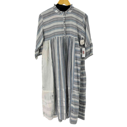 INJIRI インド綿ストライプ柄切り替えワンピース レディース