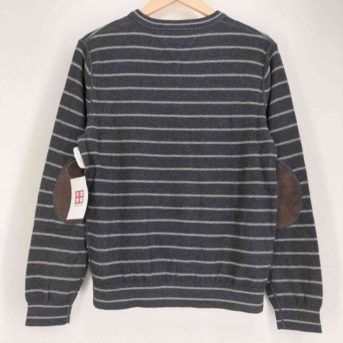 トミーヒルフィガー TOMMY HILFIGER コットン混 ウール エルボーパッチ ボーダー Vネック ニット メンズ import:M