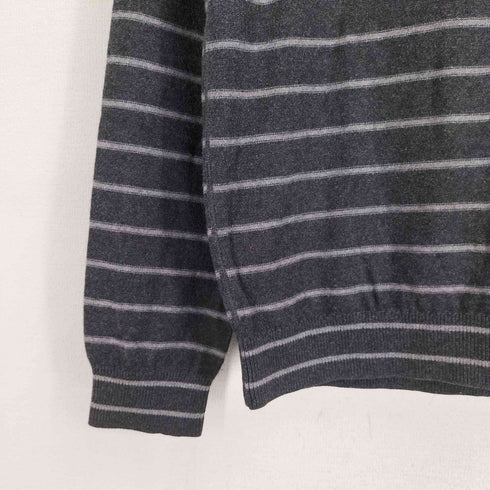トミーヒルフィガー TOMMY HILFIGER コットン混 ウール エルボーパッチ ボーダー Vネック ニット メンズ import:M