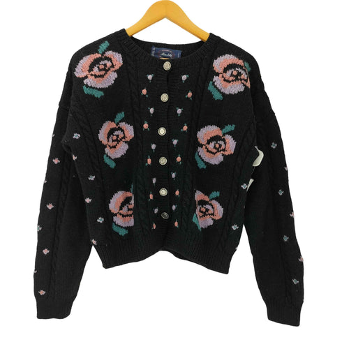 Allen Tolly 80-90S Pure Wool 花柄 ケーブル ローゲージ ウール ニット カーディガン レディース import:L