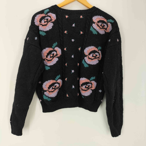 Allen Tolly 80-90S Pure Wool 花柄 ケーブル ローゲージ ウール ニット カーディガン レディース import:L