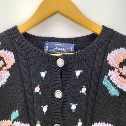 Allen Tolly 80-90S Pure Wool 花柄 ケーブル ローゲージ ウール ニット カーディガン レディース import:L