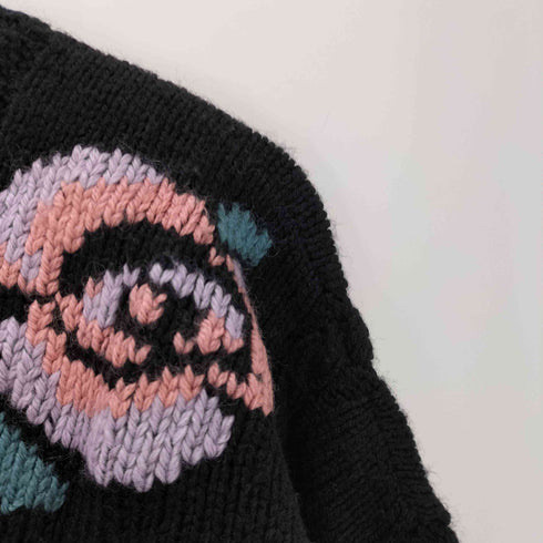 Allen Tolly 80-90S Pure Wool 花柄 ケーブル ローゲージ ウール ニット カーディガン レディース import:L