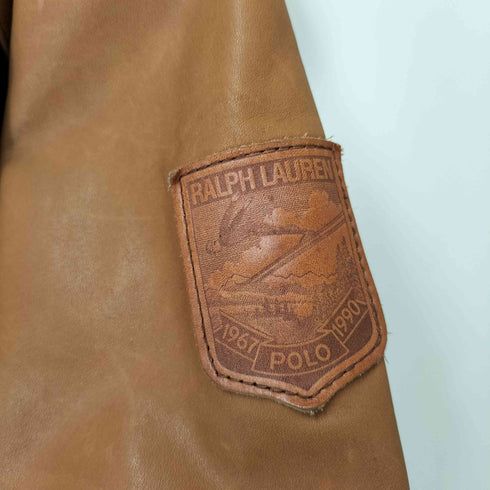 ポロバイラルフローレン Polo by RALPH LAUREN 90s レザー 切り替え 袖エンブレム ダウンジャケット メンズ JPN:L