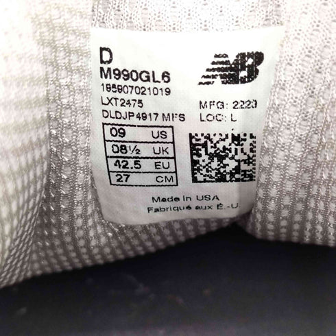 ニューバランス NEW BALANCE USA製 990V6 GRAY メンズ JPN:27