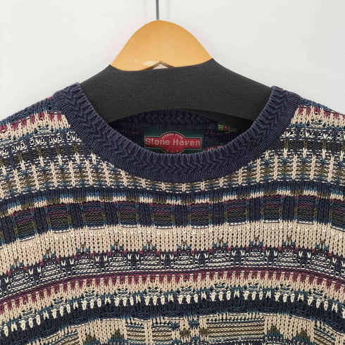 Stone Haven リネン コットン 総柄 ニット セーター メンズ import:XL