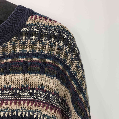 Stone Haven リネン コットン 総柄 ニット セーター メンズ import:XL