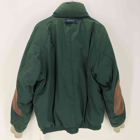 ノーティカ NAUTICA 90S DUCK DOWN FEATHER ダックダウン フェザー リブニット レザー エルボーパッチ ボンバー ジャケット メンズ import:XL