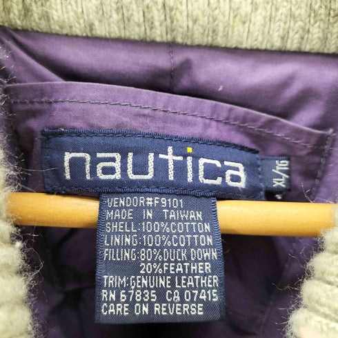 ノーティカ NAUTICA 90S DUCK DOWN FEATHER ダックダウン フェザー リブニット レザー エルボーパッチ ボンバー ジャケット メンズ import:XL