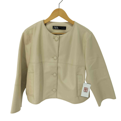 ザラ ZARA ノーカラー フェイクレザージャケット レディース import:L