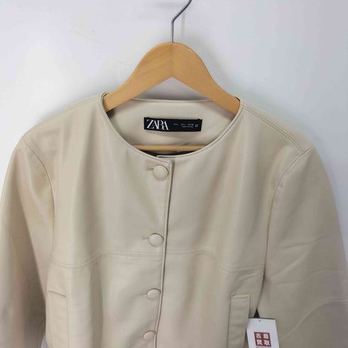 ザラ ZARA ノーカラー フェイクレザージャケット レディース import:L
