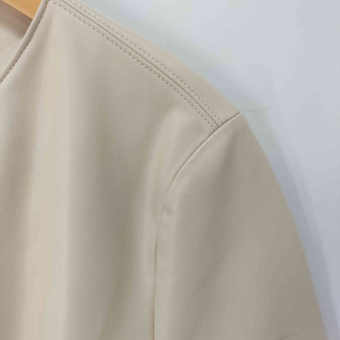 ザラ ZARA ノーカラー フェイクレザージャケット レディース import:L