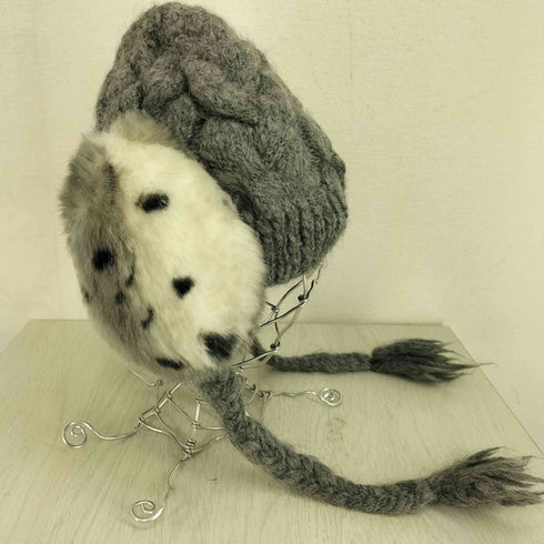 カシラ CA4LA ダルメシアン柄 アルパカウール混 ケーブルニット帽 レディース