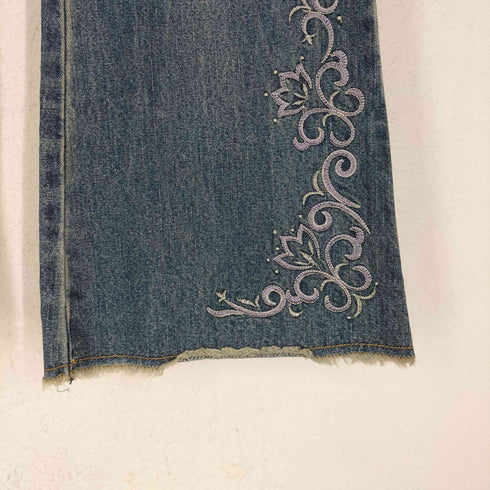 フラワー刺繍フレアブッシュデニムパンツ Y2K レディース W67