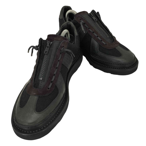 ハンドメイド vibramソール フロントジッパー 切替 レザー シューズ メンズ JPN:27