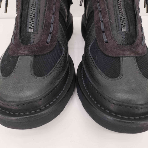 ハンドメイド vibramソール フロントジッパー 切替 レザー シューズ メンズ JPN:27