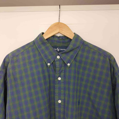 ラルフローレン RALPH LAUREN 90s BLAKE TWO-PLY COTTON ポニー刺繍 タータンチェック L/S ボタンダウンシャツ メンズ import:XL