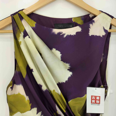 ザラ ZARA プリントサテン ミディワンピース レディース import:M