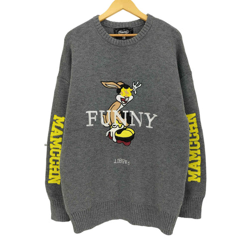 エムエーエムシー MAMC キャラクター刺繍 FUNNY クルーネックニット メンズ import:L