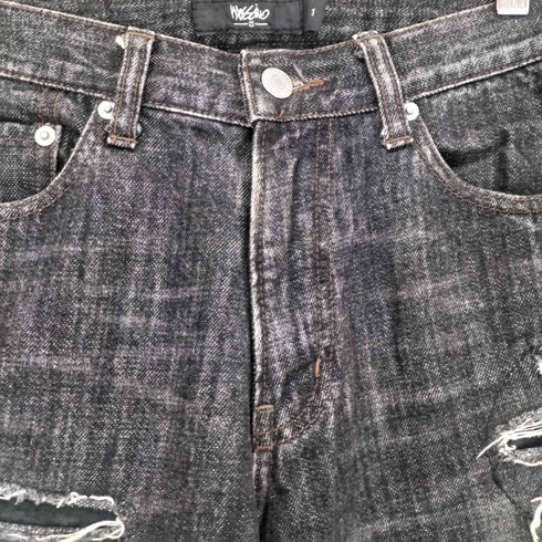ダメージブラックデニムパンツ Y2K レディース