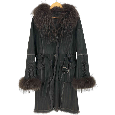 VIP スペインラビット ラクーンファー レザーコート レディース 42