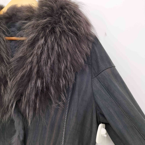 VIP スペインラビット ラクーンファー レザーコート レディース 42