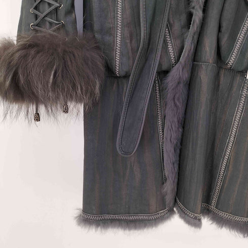 VIP スペインラビット ラクーンファー レザーコート レディース 42