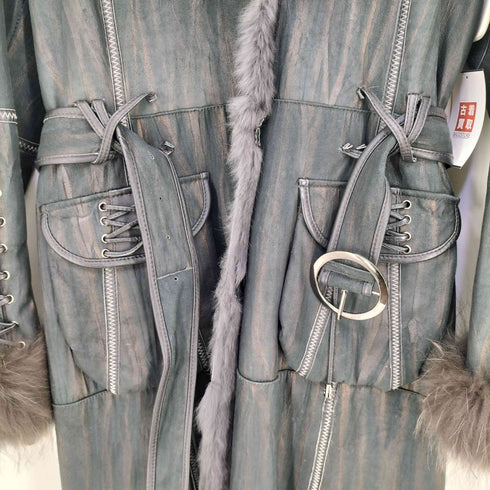 VIP スペインラビット ラクーンファー レザーコート レディース 42