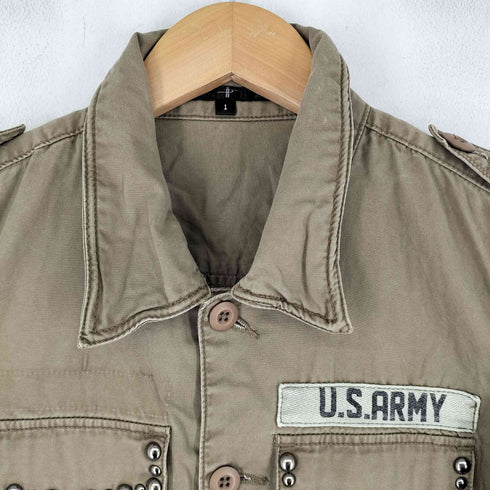 ノーアイディー NO ID. L/S スタッズデザイン ミリタリーシャツジャケット メンズ JPN:1