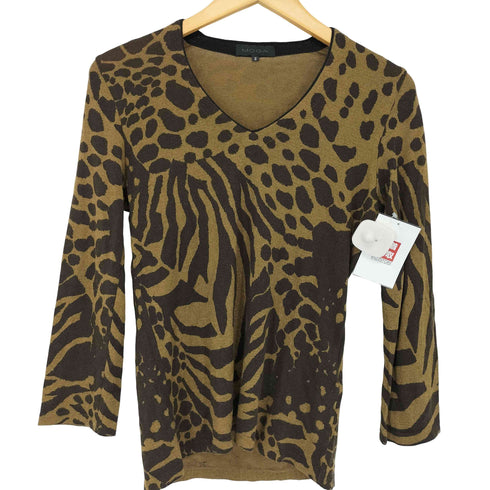 モガ MOGA レオパード柄 七分袖 Vネックニット レディース JPN:2
