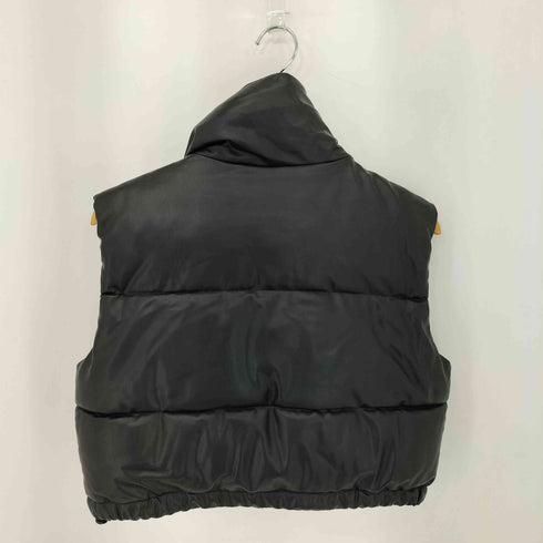 ザラ ZARA Faux Leather Puffer Vest フェイクレザー クロップド 中綿 パファーベスト レディース import:L