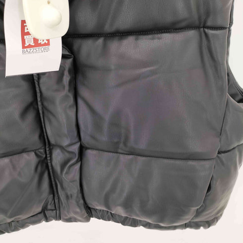 ザラ ZARA Faux Leather Puffer Vest フェイクレザー クロップド 中綿 パファーベスト レディース import:L