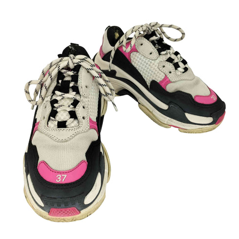 バレンシアガ BALENCIAGA Triple S トリプルS レザー ロゴ刺繍入り レースアップ スニーカー レディース JPN:24.5