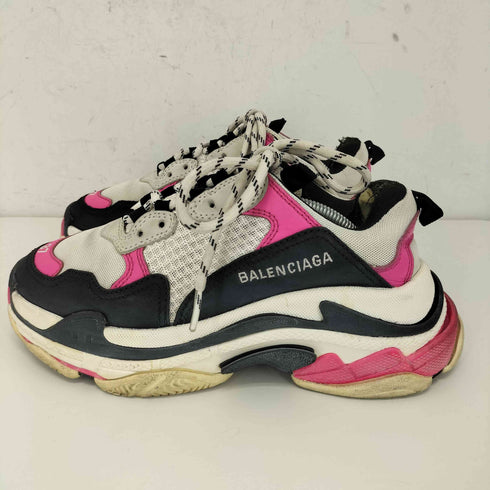 バレンシアガ BALENCIAGA Triple S トリプルS レザー ロゴ刺繍入り レースアップ スニーカー レディース JPN:24.5
