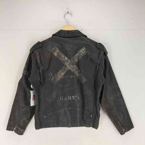 バックプリント ステンシル レザー ダブルライダースジャケット メンズ