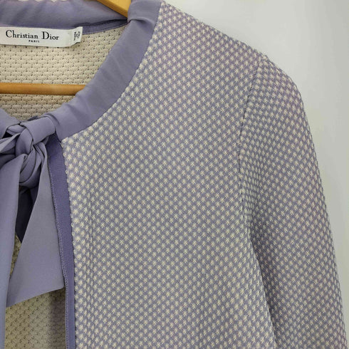 クリスチャンディオール Christian Dior 織り柄 イタリア製 七分袖 リボン カーディガン レディース US:6