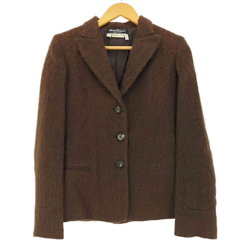 サルヴァトーレフェラガモ Salvatore Ferragamo イタリア製 レーヨン シャギーニット 3B テーラードジャケット レディース US:4