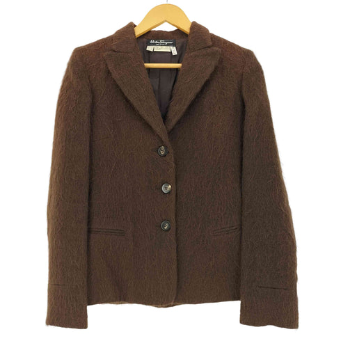 サルヴァトーレフェラガモ Salvatore Ferragamo イタリア製 レーヨン シャギーニット 3B テーラードジャケット レディース US:4