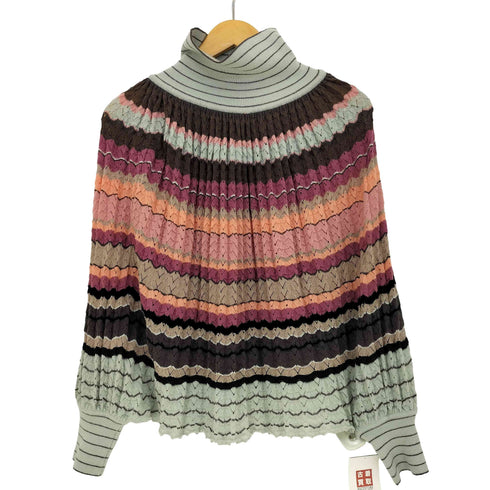 ミッソーニ MISSONI イタリア製 マルチカラーボーダー ウール タートルネック ニット レディース