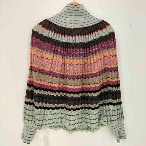 ミッソーニ MISSONI イタリア製 マルチカラーボーダー ウール タートルネック ニット レディース