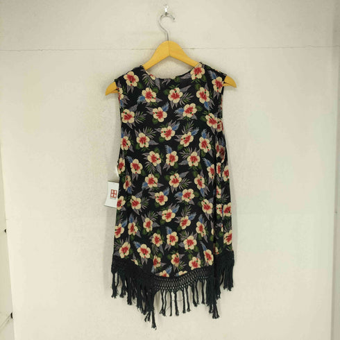 ザラ ZARA ボタニカル柄 フリンジロングベスト レディース import:M