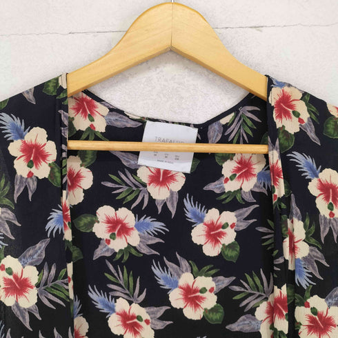 ザラ ZARA ボタニカル柄 フリンジロングベスト レディース import:M