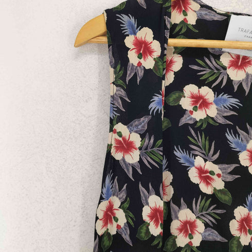 ザラ ZARA ボタニカル柄 フリンジロングベスト レディース import:M