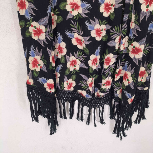 ザラ ZARA ボタニカル柄 フリンジロングベスト レディース import:M